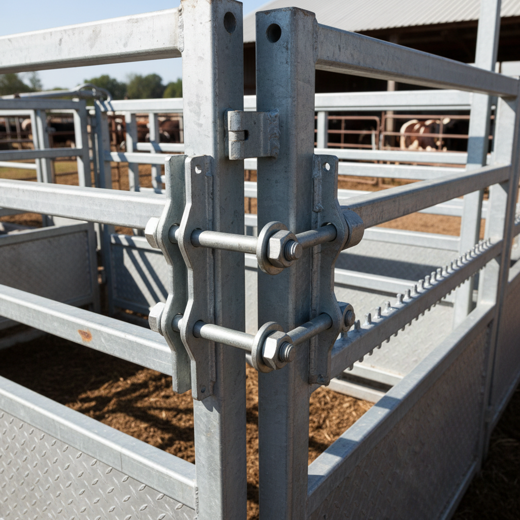 Modular metal livestock race showing locking mechanisms and sturdy construction